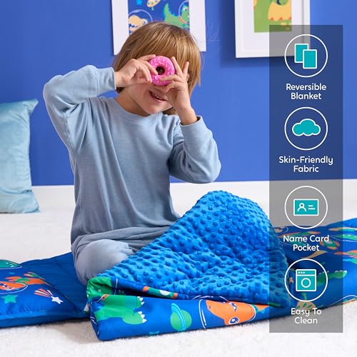 JOIEDOMI Toddler Sleeping Bag for Kids 55''x30'' Nap Mat with Removable Pillow and Minky Blanket for Toddler Ages 3-7 Roll...