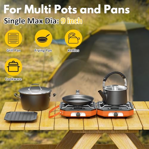 Kirumie Adjustable 2 Burner Popane Stove with 16000 BTU, Flameout Protection, with Camping Grill and Carrying Bag, Portabl...