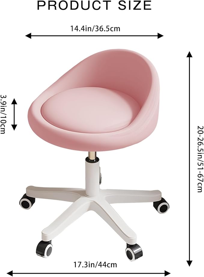 Walktory Round Rolling Stool with PU Leather Low Backrest, Hydraulic Height-Adjustable Swivel Chair for Spa, Salon, Tattoo, Massage, or Medical Office