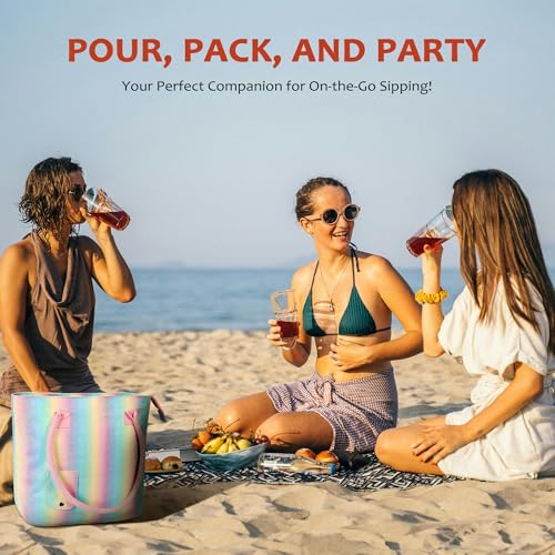 Tirrinia Wine Tote Bag, Beach Cooler for Travel Gift, Drink Purse Travel Bag with Spout for Picnic, BYOB, Party, Dinner, Pool
