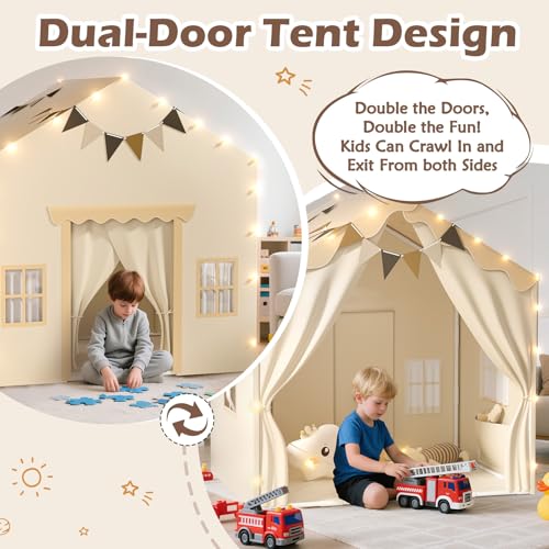 EagleStone 2-in-1 Kids Tent,Large Play Tent with Padded Mat and Lights,Kids Playhouse with 2 Doors & 4 Windows,2 Large Sid...