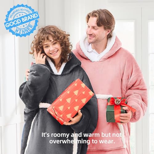 JOYWOO Wearable Blanket Hoodie, Birthday Gifts for Women Men Mom, Oversized Hooded Blanket for Adult, Cozy Fuzzy Sherpa Sw...