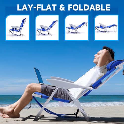 Canpsky Portable Beach Chair for Adults, Outdoor Camping Chair Lay Flat Folding Backpack Beach Reclining Chair with 5 Posi...