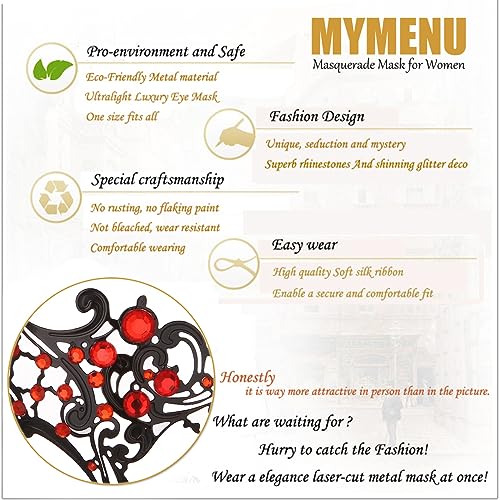 MYMENU Masquerade Mask for Women Shiny Rhinestone Metal Mask Venetian Mask for Party Prom Ball