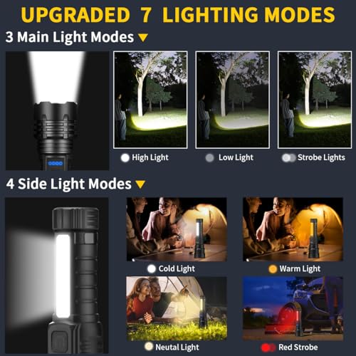 Rechargeable Flashlights High Lumens, 7Mode Super Bright Flashlight Camping, Adjustable Tactical Flash Light High Powered,...
