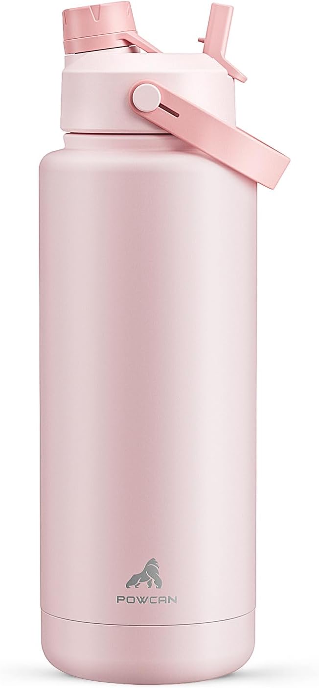 POWCAN 40 oz Insulated Water Bottle with 2-in-1 Straw and Spout Lid, Keep Cold 24H, Leak-Proof, BPA-Free, Double Wall Stai...