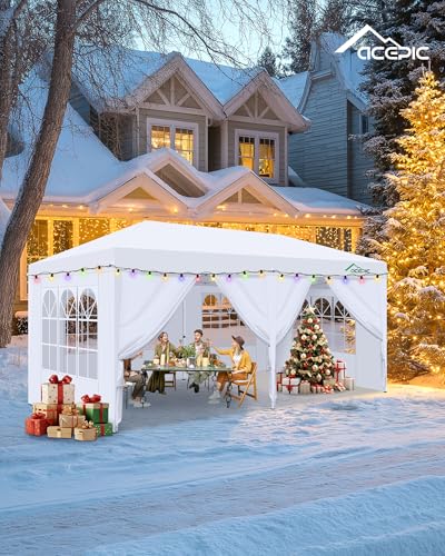 Acepic 10x20 Pop Up Canopy with 6 Removable Sidewalls, 2 Central Lock Easy Set-up Outdoor Party Tent with Top Vent, Commer...