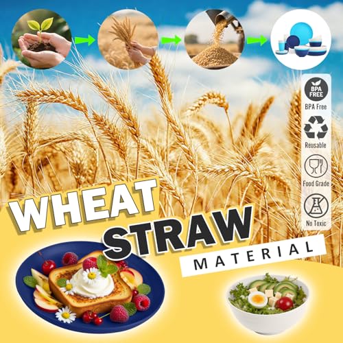Perlapoc Wheat Straw Dinnerware Sets of 32, Unbreakable Plates and Bowls Sets Service for 8, Dinner Plate/Dessert Plate/Bo...