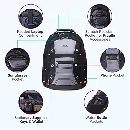 Targus Drifter II Laptop Backpack, Black/Gray – Backpack for Men for Business and Travel, Durable Water-Resistant Materia...