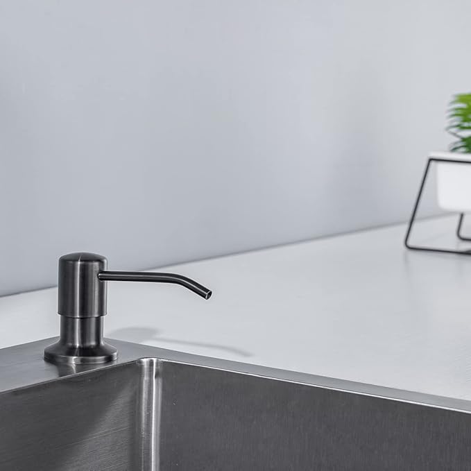 Soap Dispenser for Kitchen Sink, Lotion Dispenser for Kitchen Sink Stainless Steel Pump Head, with 17 Ounce Soap Bottle Refill from The Top,Soap Pump for Kitchen Sink Gun Metal