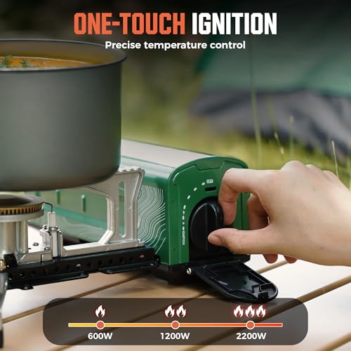BIG HORN OUTDOORS Butane Camping Stove, Portable Folding Gas Burner with Carry Bag for Camping, Emergency Use and Outdoor ...