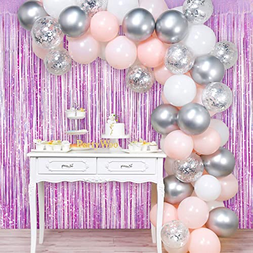 Light Purple Fringe Curtain Backdrop, 2 Pack Tinsel Foil Fringe Curtains Party Decorations Streamers, Xmas Light Purple Me...
