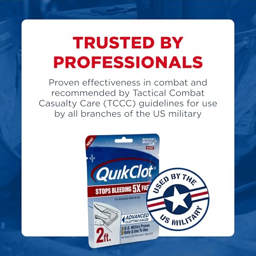 Adventure Medical Kits QuikClot Advanced Clotting Gauze - Stops Bleeding Up to 5X Faster Than Standard Gauze - Kaolin Hemo...