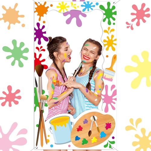 Art Paint Party Birthday Decorations Art Painting Photo Booth Props Colorful Paint Splatter Backdrop Banner Artist Theme P...