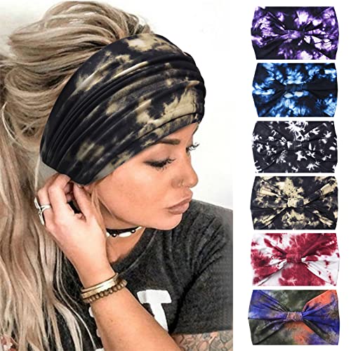Yeshan Wide Headbands for Women Non Slip Boho Headband Elastic Tie dye Yoga Workout Sweat Bands Running Sport Hair bands,P...