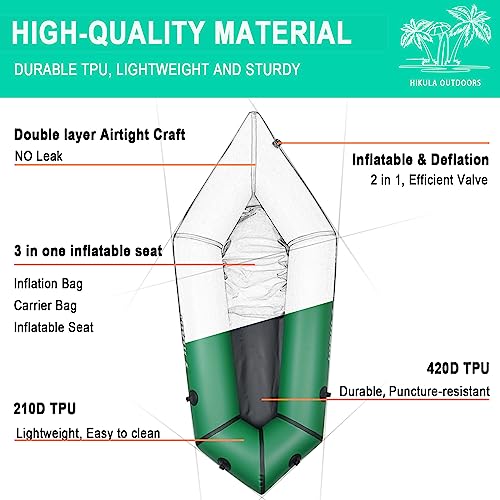HIKULA Inflatable Lightweight TPU PackRaft Eco-Friendly White Water Rafting Micro Inflatable Kayak Canoe Carry Bag Included