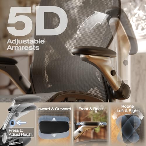ELABEST X100 Ergonomic Mesh Office Chair with Footrest, Big and Tall Hone Desk Chair with 5D Flip-Up Arms, Adjustable 3D L...