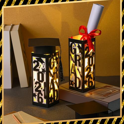 Tellingyou 9 Pcs Graduation Table Centerpieces Boxes 2026 Graduation Lantern Boxes with LED Light Small Cap Table Decorati...