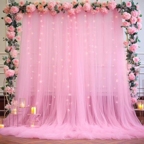 Pink Tulle Backdrop Curtain for Parties Girls Baby Shower 10ft X 8ft Light Pink Sheer Backdrop Curtains for Birthday Party...
