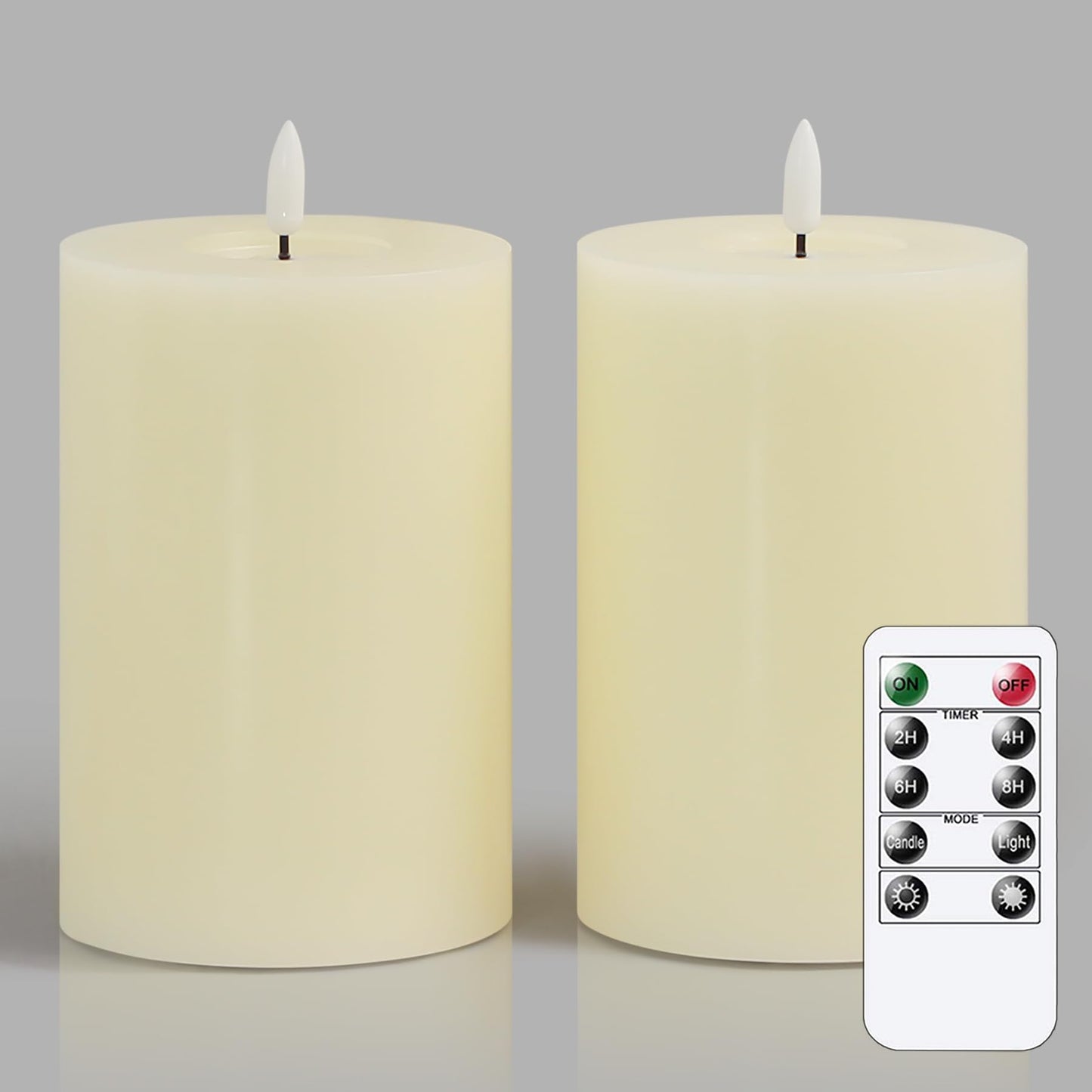 Zevanor Flameless Flickering 4" x6" Real Wax Ivory Remote Candles with Candle Grease, Pack of 2 Timer LED Battery Operated Fake Warm Light Pillar Candles for Home, Banquet, Ceremony Decoration