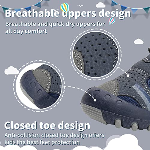 Apakowa Kids Boys Sandals Summer Outdoor Athletic Double Strap Closed-Toe Beach Sandals Sport (Toddler/Little Kid)