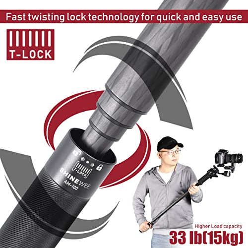 SHINEWEE Carbon Fiber Extension Pole – 4-Section Fast Twisting Lock Design | 1/4" Screw Mount for Camera, Phone, Gimbal & ...