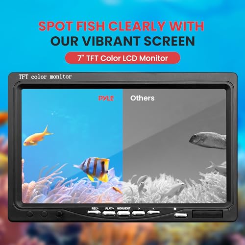 Pyle, Underwater Fishing Camera, LCD Monitor, Night Vision, 7-inch TFT, IP68 Water Resistant, Infrared LED, Removable Sun-...