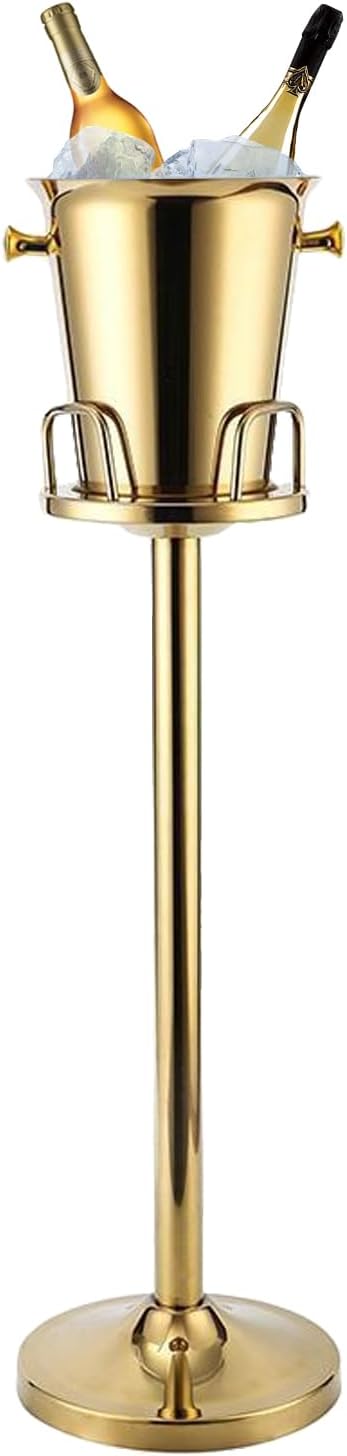 Gold Ice Bucket with Stand, large Champagne Ice Bucket 1.32 gal, Stainless Steel Ice Bucket, 3Ft Tall Ice Bucket for Cockt...