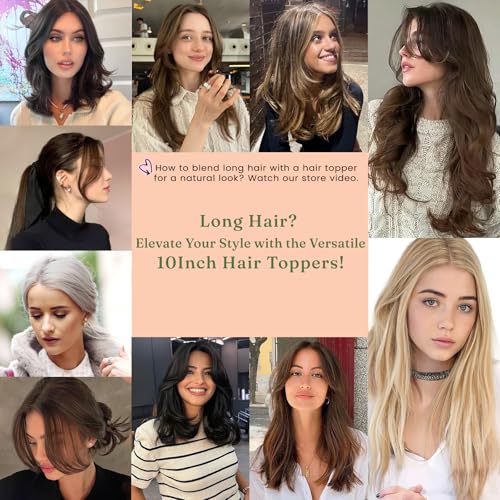 Light Gray Hair Toppers for Women Real Human Hair, 360¡Æ 3D Human Hair with Thinning Hair, Clip in, No Bangs Straight, Swiss Base for Daily 10 Inch (#Light Gray)