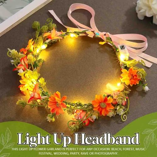 DRESBE Light Up Flower Crown Headbands LED Fairy Floral Hair Accessories for Women