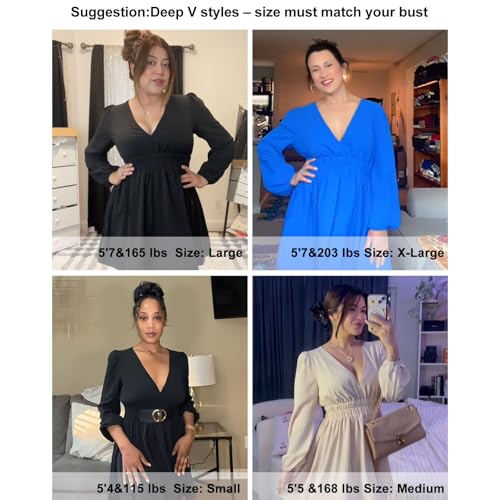 FAIABLE Mini Deep V Sexy Long Sleeve Dress for Women A-line High Waisted Casual Flowy Dress for Cocktail Wedding Guest