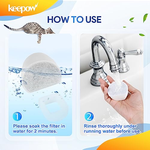 KEEPOW Cat Water Fountain Filters - 12 Pack Foam & Carbon Filters for Drinkwell 1.5/2 Gallon Fountains, Seaside, Creeksid...