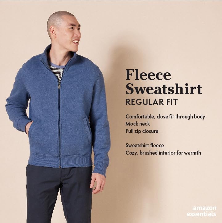 Amazon Essentials Men's Sweatshirt, Mock Neck, Fleece Zip Up