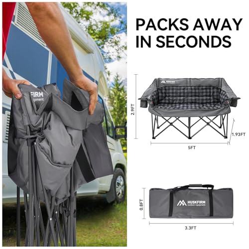 Huskfirm Heated Double Camping Chair, Oversized Camping Loveseat with 4 Heating Zones and 3 Temperature Settings, Portable...
