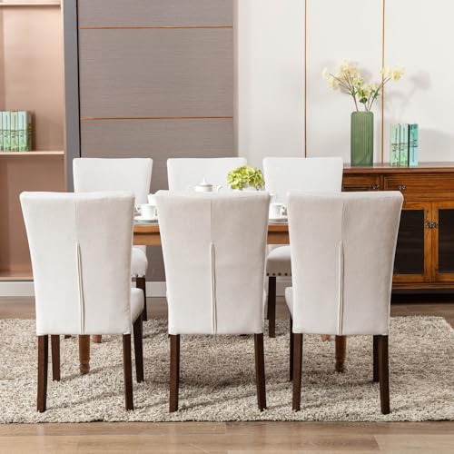 COLAMY Upholstered Dining Chairs Set of 4, Parsons Style Linen Beige Accent Chairs with High Back, for Round Kitchen Table...