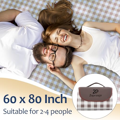 Zeproage Waterproof Picnic Blankets, 60" x 80" Picnic Mat Outdoor Portable Travel Camping Coffee