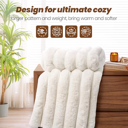 VFROO Faux Fur Throw Blanket for Couch,Cozy Soft Plush Thick Striped Luxury Blanket for Sofa Living Room Bedroom,50 * 60 I...