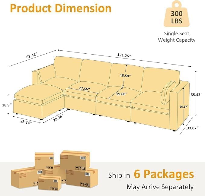 VANOMi Modular Sectional Sofa Convertible Sofa Couch with Ottoman Sectional Sofas for Living Room Small Apartments Gary