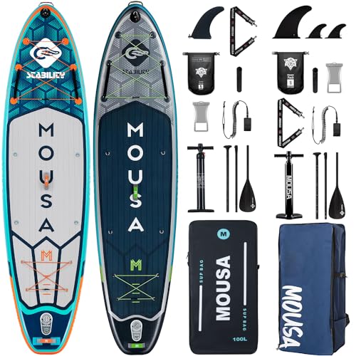 MOUSA 11'6''×34&11'6''×35" Extra Wide Inflatable Stand Up Paddle Board, Stable Long SUP for 2 People/Family, Shoulder Stra...