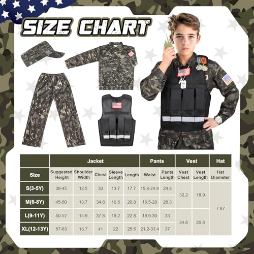 Metemot Kids Army Costume for Boys, Military Soldier Costume with Army Toys, Boys Halloween Costumes with Army Vest, Soldi...