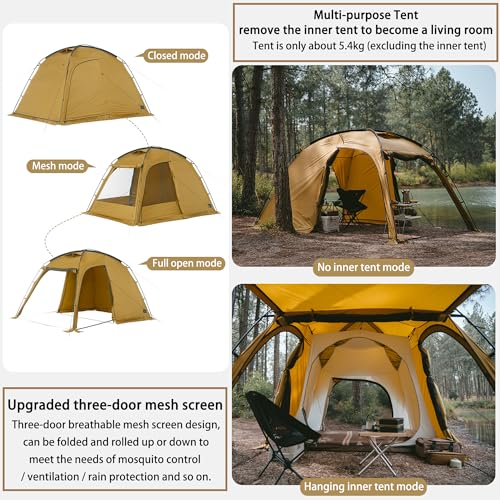 Naturehike Dune Hot Tent with Stove Jack, 117 sq ft 4 Seasons Camping Tent, 2-4 Person Waterproof Large Tent for Family, C...