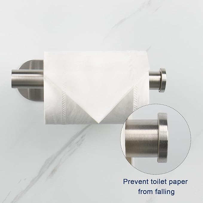 NearMoon Toilet Paper Holder Self Adhesive, Premium Thicken SUS304 Stainless Steel Rustproof Adhesive Toilet Roll Holder no Drilling for Bathroom, Kitchen, Washroom (2 Pack, Brushed Nickel)
