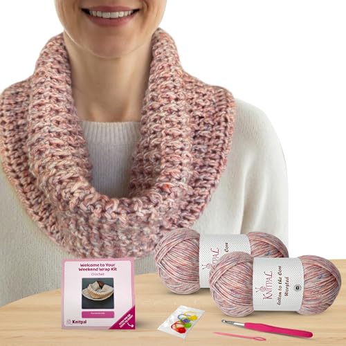 KnitPal Crochet Weekend Wrap – Crochet Kit for Beginners with Cotton Blend Yarn, Hook, Pattern + Video Tutorials All-in-On...