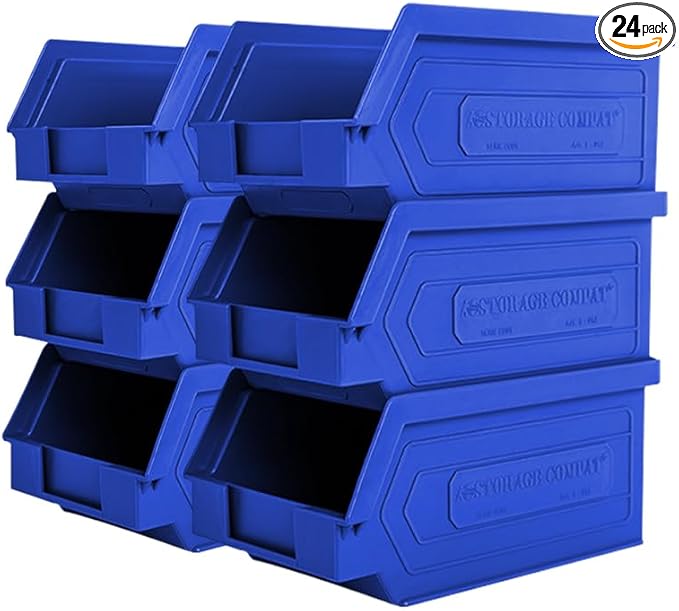 Plastic Storage Bins, Hanging, Stackable, Storage Organizer Bin for Warehouses, Workshops 7-Inch x 4-Inch x 3-Inch (Blue, 6-Pack)