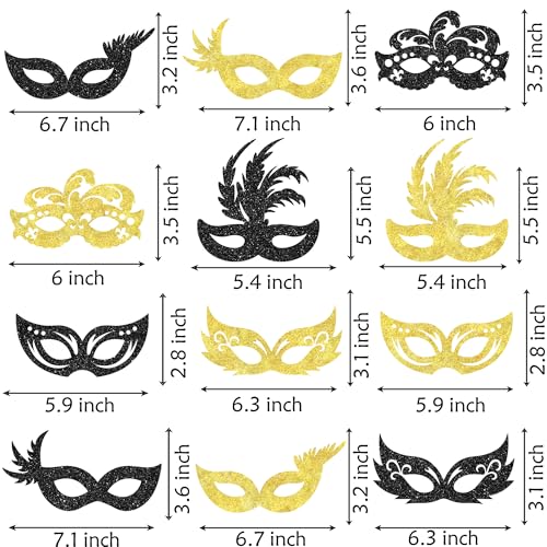 umoni Masquerade Mask Centerpiece Sticks 12Pcs Glitter Black and Gold Mask Table Toppers Venetian Mask Decorations Costume...