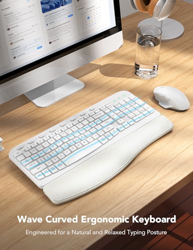 SABLUTE Wireless Keyboard and Mouse Combo, Ergonomic Wave Keys, Cushioned Plam Rest, Comfortable Silent Natural Typing, 2....