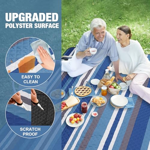 Picnic Blankets Outdoor Extra Large - 80"x80" Waterproof Beach Blanket, Machine Washable 3-Layer Foldable Park Mat with Sa...