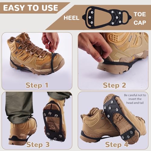 2 Pairs Ice Cleats for Shoes and Boots, Universal Non Slip Hiking Spikes, Micro Shoe Spikes for Snow and Ice, Durable Snow...