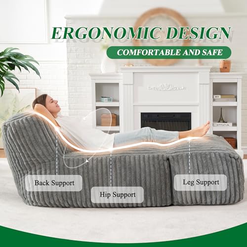 Hobestluk Big Bean Bag Lounger Chairs Large Beanbag Chair for Adults Bean Bag Sofa with Memory Foam Filled for Living Roo...