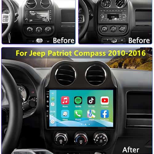 for Jeep Compass Patriot Radio Upgrade 2010-2016: 4G+32G Android 14 Car Stereo with Wireless CarPlay Android Auto - 10.1 I...